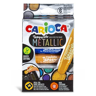Carioca Temperello Metallic Pack de 8 Temperas Solidas - Gran Cobertura - Faciles de Mezclar - Sin Disolventes y Lavables - Secado Rapido - Colores Me
