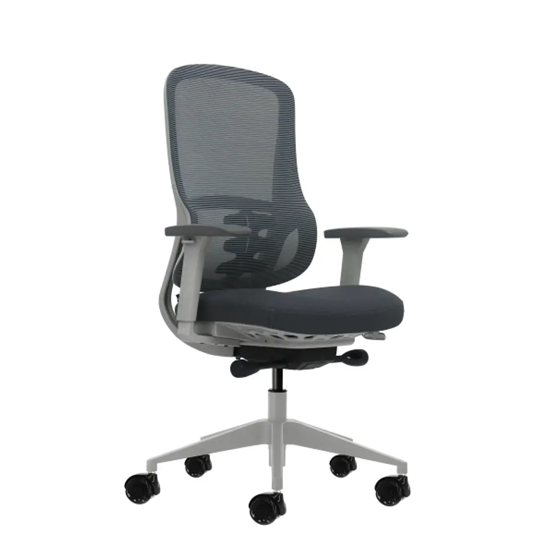 Oqonos Cherg 023 Silla de Oficina Ergonomica con Mecanismo Autobalanceado, Reposabrazos 4D, Asiento Deslizable y Ruedas de Silicona - Gris 1