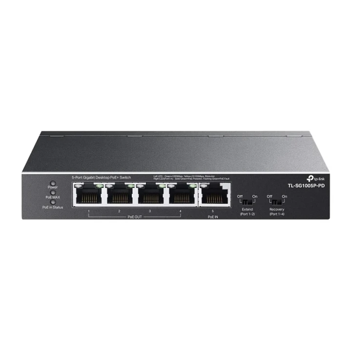 TP-Link TL-SG1005P-PD Switch 5 Puertos RJ45 1Gbps - Alcance hasta 250m con Cable - Conmutacion hasta 10Gbps - Recuperacion Automatica - Plug and Play  1