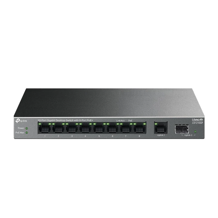 TP-Link LS1210GP LiteWave Switch 10 Puertos - No Administrado - 8xRJ45 PoE+ 1Gbps - 2xRJ45 1Gbps - Conmutacion hasta 20Gbps - Color Negro 1
