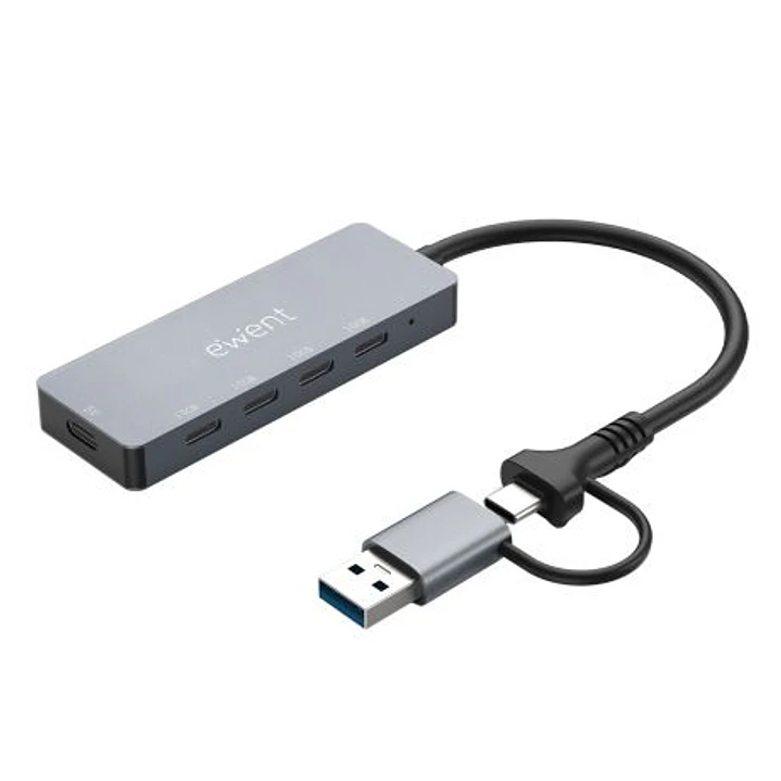 Ewent EW1151 Hub 4 Puertos - 4x USB-C Hasta 10Gbps + 1x USB-C Para Alimentacion Adicional de 5V - Color Gris 1