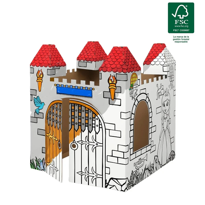 Fellowes Castillo XL para Pintar - Carton Corrugado FSC - Puertas Interactivas - Bordes Redondeados - Montaje sin Adhesivos - 94x94x108.8cm - Color Bl 1