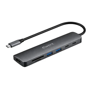 Ewent USB-C Dock 7 en 1 - 1x USB-C, 2x USB-A 3.2 Gen1, 1x HDMI 4K/60Hz, 1x SD/TF 2.0, 1x MicroSD, 1x USB-C PD 100W - Color Gris