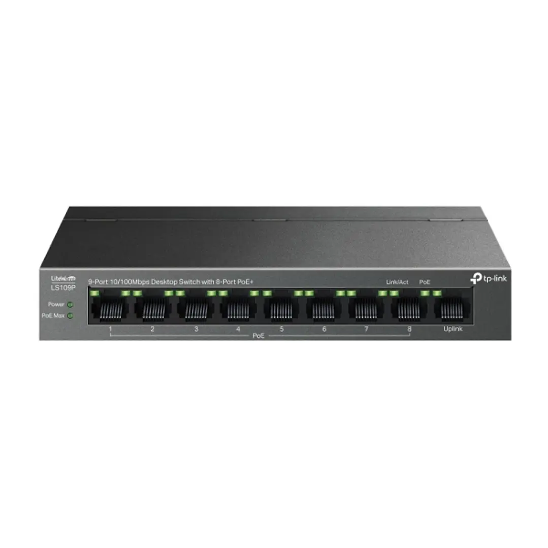 TP-Link LS109P LiteWave Switch con 9 Puertos RJ45 100Mbps - No Administrado - 8xPoE+ - Plug and Play - Recuperacion Automatica - Carcasa Metalica - Co 1