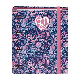 Dohe Girl Power Carpeta con 4 Anillas de 35mm - 100 Hojas Offset de 90g - 5x5mm - 4 Separadores - Sobre Multitaladro - Cubierta de Carton Plastificado