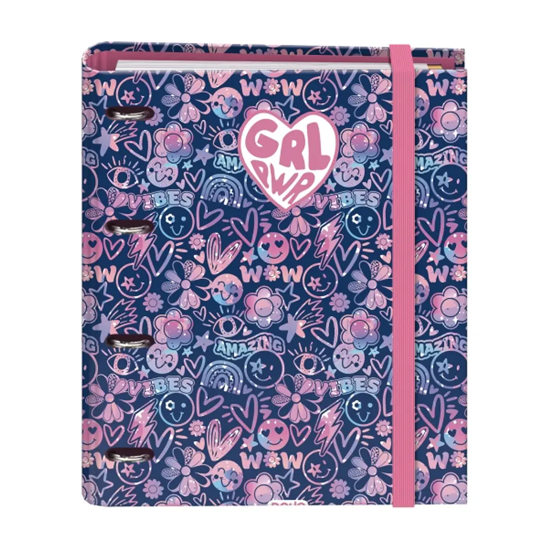 Dohe Girl Power Carpeta con 4 Anillas de 35mm - 100 Hojas Offset de 90g - 5x5mm - 4 Separadores - Sobre Multitaladro - Cubierta de Carton Plastificado 1