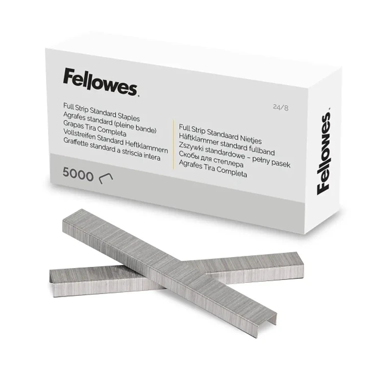 Fellowes Caja de 5000 Grapas - Formato 24/8 - 156 Grapas por Tira - Punta de Cincel - Color Plateado 1