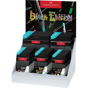 Faber-Castell Black Edition Expositor con 44 Estuches Surtidos de Lapices de Colores - Mina Supersuave - Madera Negra - Ideales para Dibujo sobre Pape