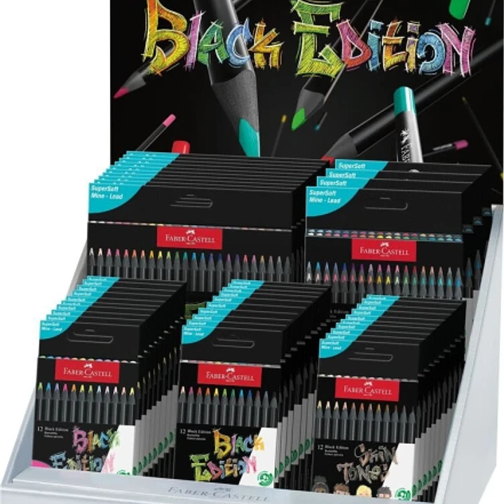 Faber-Castell Black Edition Expositor con 44 Estuches Surtidos de Lapices de Colores - Mina Supersuave - Madera Negra - Ideales para Dibujo sobre Pape 1