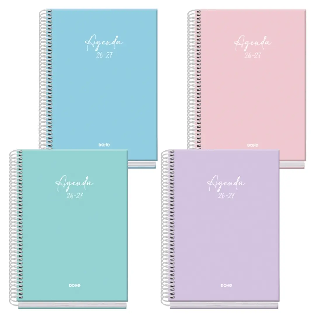 Dohe Basic Serenity Agenda Escolar 26/27 - Formato A5 - Dia Pagina - Papel Offset Ahuesado 70g - Cubierta de Carton Plastificado - Espiral - Goma - 15 1