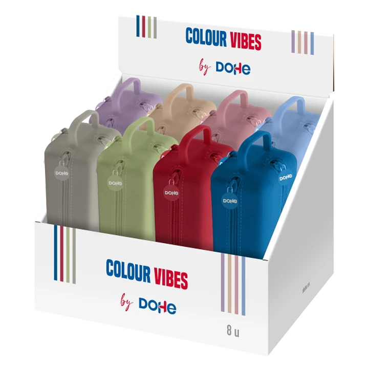 Dohe Vibes Expositor con 8 Portatodo - 4 Cremalleras - Tirador de Goma - Silicona de Tacto Suave - Asa Lateral - Colores Surtidos 1