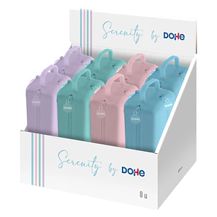 Dohe Serenity Expositor con 8 Portatodo - 4 Cremalleras - Tirador de Goma - Silicona de Tacto Suave - Asa Lateral - Colores Surtidos