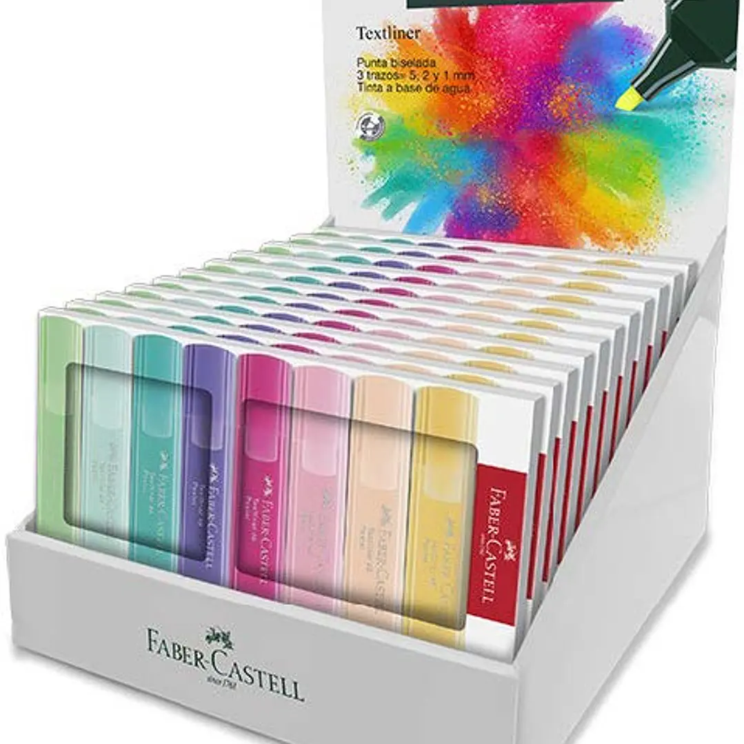Faber-Castell Textliner 46 Pastel Expositor con 11 Packs de 8 Marcadores Fluorescentes - Punta Biselada - Trazo entre 1mm y 5mm - Tinta con Base de Ag 1