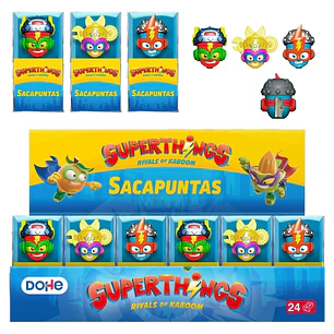 Dohe Superthings Expositor con 24 Sacapuntas - PVC - Cuchilla de Acero - Formas Surtidas
