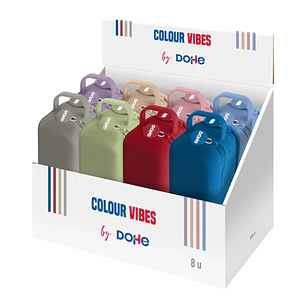 Dohe Colour Vibes Expositor con 8 Portatodo - 2 Cremalleras - Tirador de Goma - Silicona de Tacto Suave - Asa Lateral - Colores Surtidos