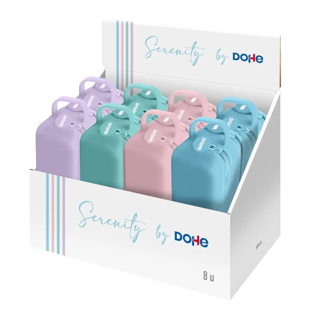 Dohe Serenity Expositor con 8 Portatodo - 2 Cremalleras - Tirador de Goma - Silicona de Tacto Suave - Asa Lateral - Colores Surtidos 1