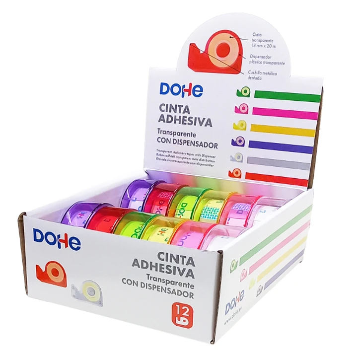 Dohe Expositor con 12 Mini Portarrollos - Cinta Adhesiva 18mm x 20m - Colores Surtidos 1