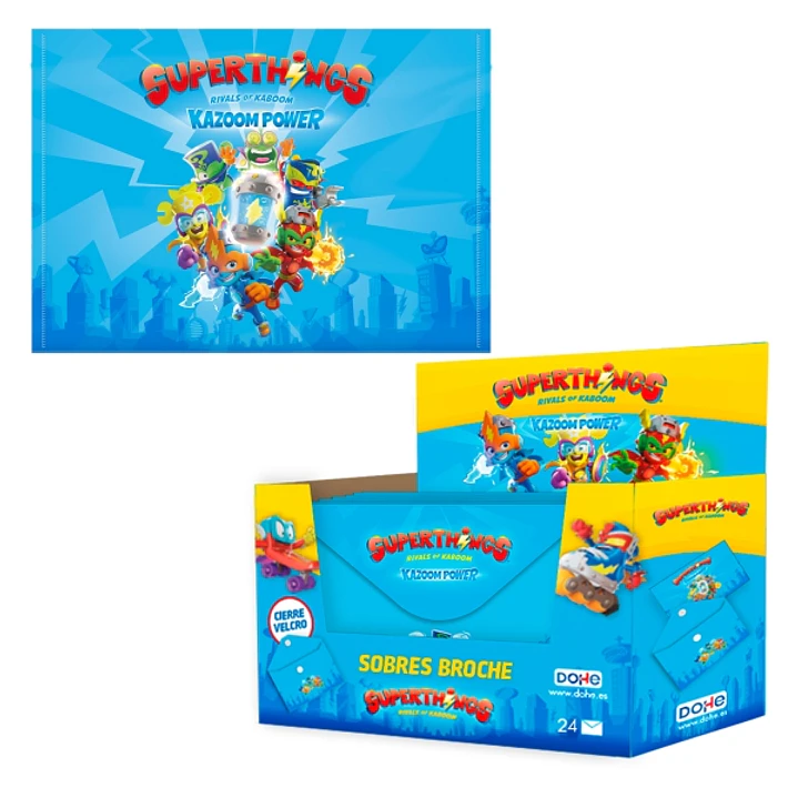 Dohe Superthings Expositor con 24 Sobres - Formato Apaisado - Polipropileno de 200 micras - Velcro - Color Azul 1