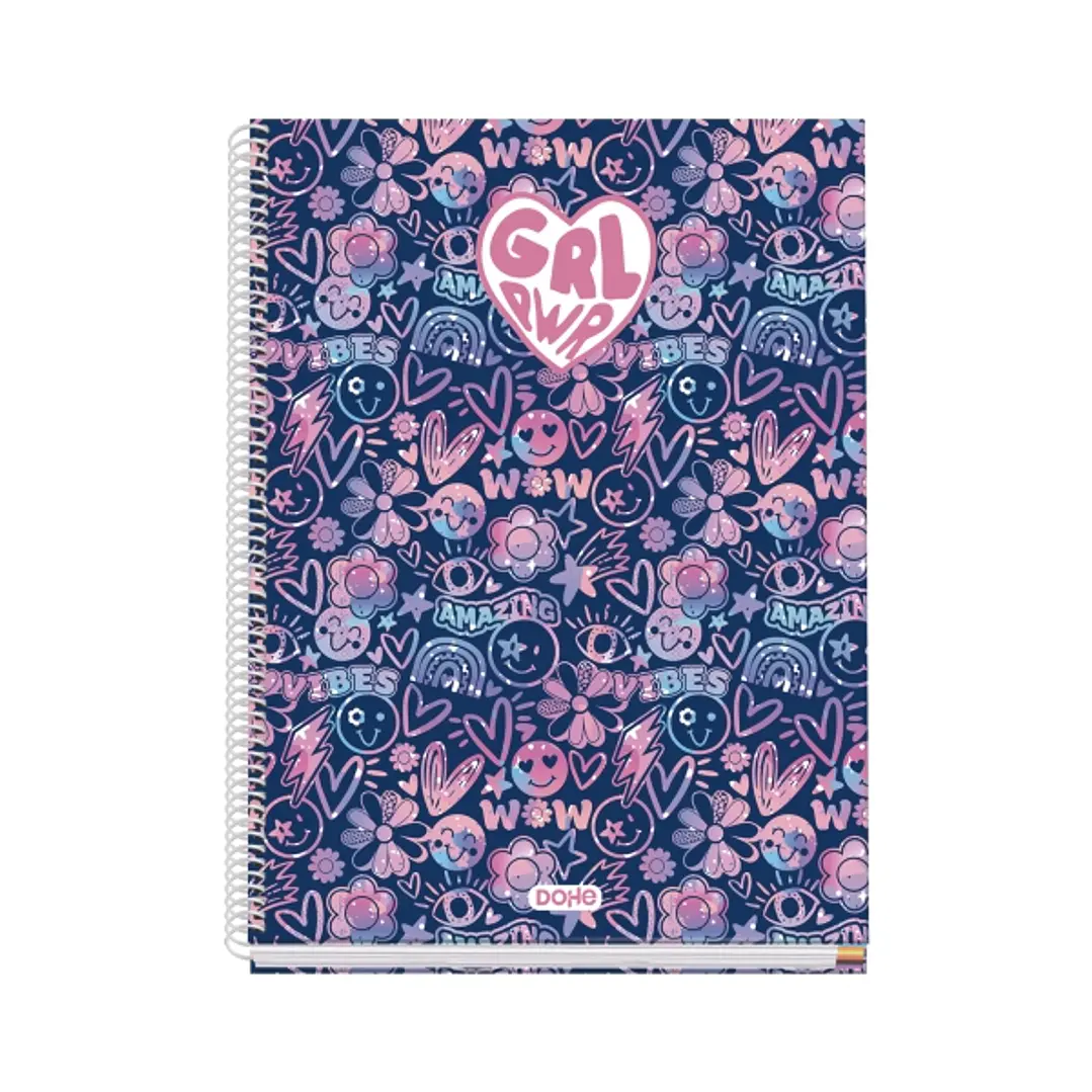 Dohe Girl Power Cuaderno de Espiral Metalica - Formato A4 - 100 Hojas Offset de 90g - 5x5mm - Microperforadas - Banda de Color - Tapa Dura Plastificad 1