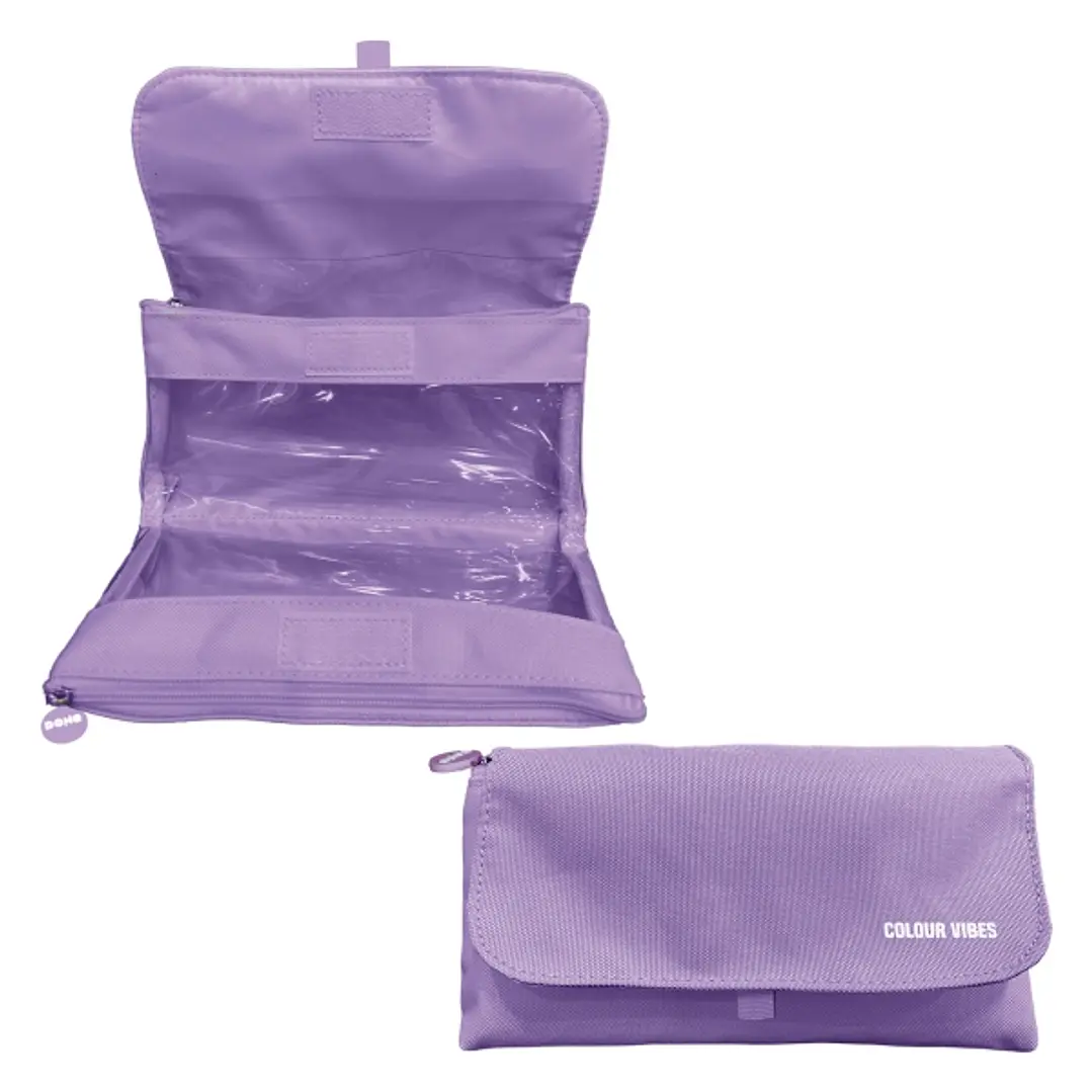 Dohe Vibes Portatodo Doble - Solapa con Bolsillo Interior - Cremallera - Ventanas Transparentes - Poliester - 22x11x6cm - Color Morado 1