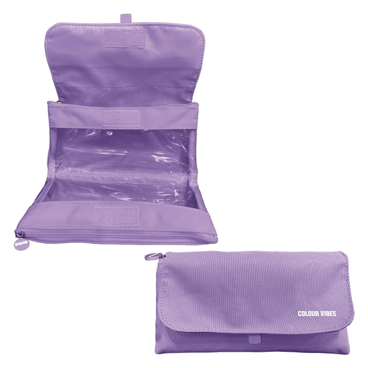Dohe Vibes Portatodo Doble - Solapa con Bolsillo Interior - Cremallera - Ventanas Transparentes - Poliester - 22x11x6cm - Color Morado 1