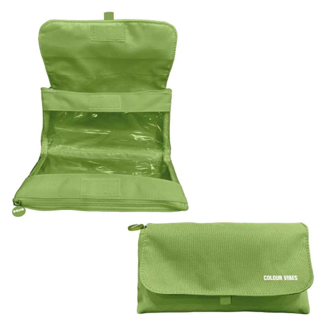 Dohe Colour Vibes Portatodo Doble - Solapa con Bolsillo Interior - Cremallera - Ventanas Transparentes - Poliester - 22x11x6cm - Color Lima 1