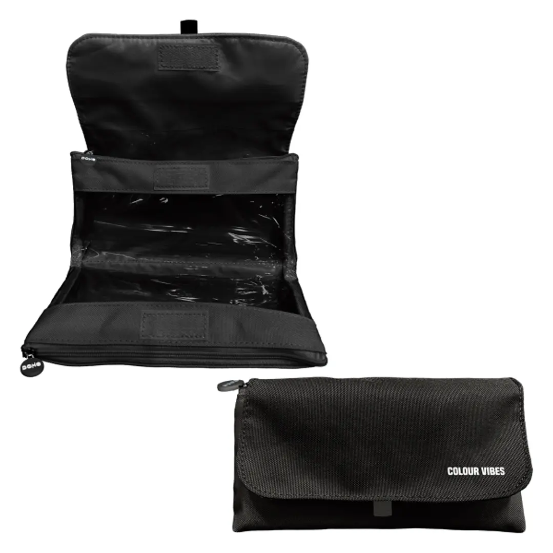 Dohe Vibes Portatodo Doble - Solapa con Bolsillo Interior - Cremallera - Ventanas Transparentes - Poliester - 22x11x6cm - Color Negro 1