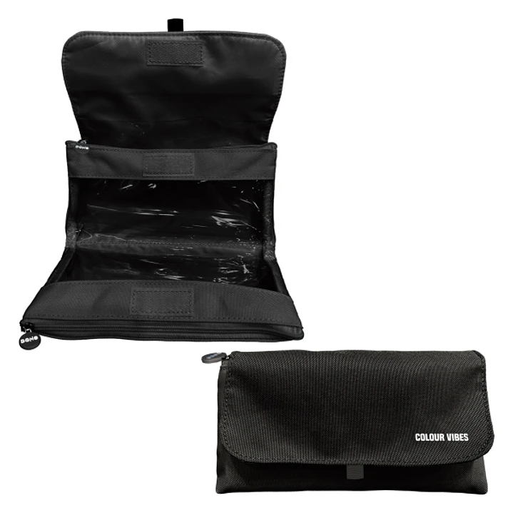 Dohe Vibes Portatodo Doble - Solapa con Bolsillo Interior - Cremallera - Ventanas Transparentes - Poliester - 22x11x6cm - Color Negro 1