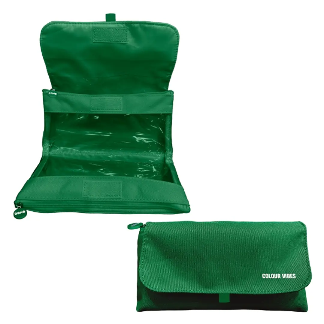 Dohe Vibes Portatodo Doble - Solapa con Bolsillo Interior - Cremallera - Ventanas Transparentes - Poliester - 22x11x6cm - Color Verde 1