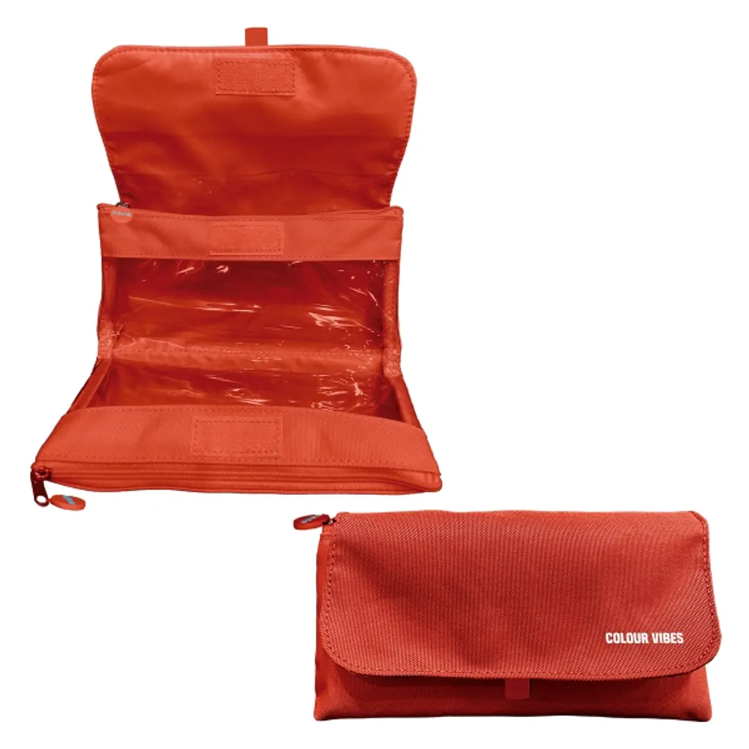 Dohe Vibes Portatodo Doble - Solapa con Bolsillo Interior - Cremallera - Ventanas Transparentes - Poliester - 22x11x6cm - Color Rojo 1