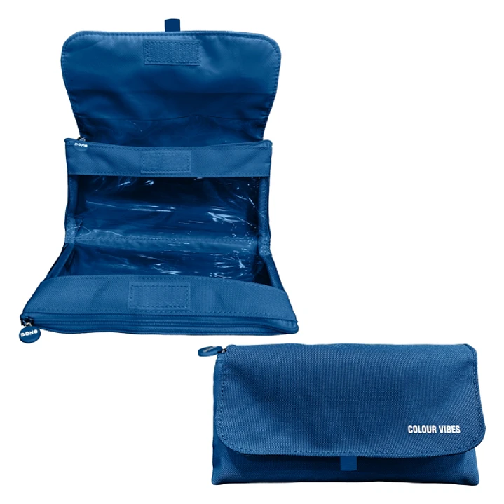 Dohe Vibes Portatodo Doble - Solapa con Bolsillo Interior - Cremallera - Ventanas Transparentes - Poliester - 22x11x6cm - Color Azul 1