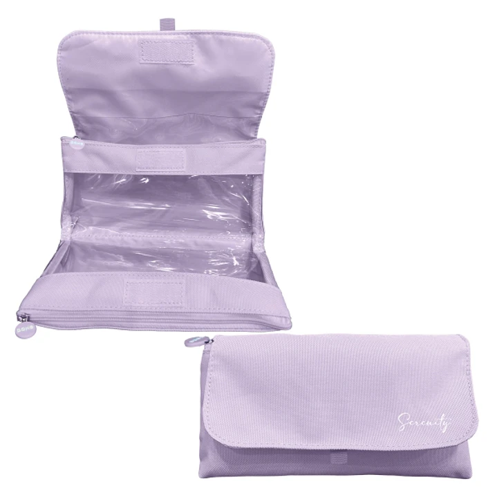 Dohe Serenity Portatodo Doble - Solapa con Bolsillo Interior - Cremallera - Ventanas Transparentes - Poliester - 22x11x6cm - Color Morado 1