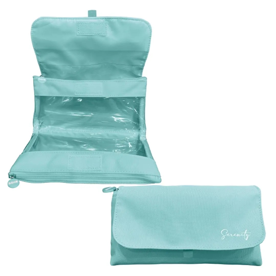 Dohe Serenity Portatodo Doble - Solapa con Bolsillo Interior - Cremallera - Ventanas Transparentes - Poliester - 22x11x6cm - Color Verde 1