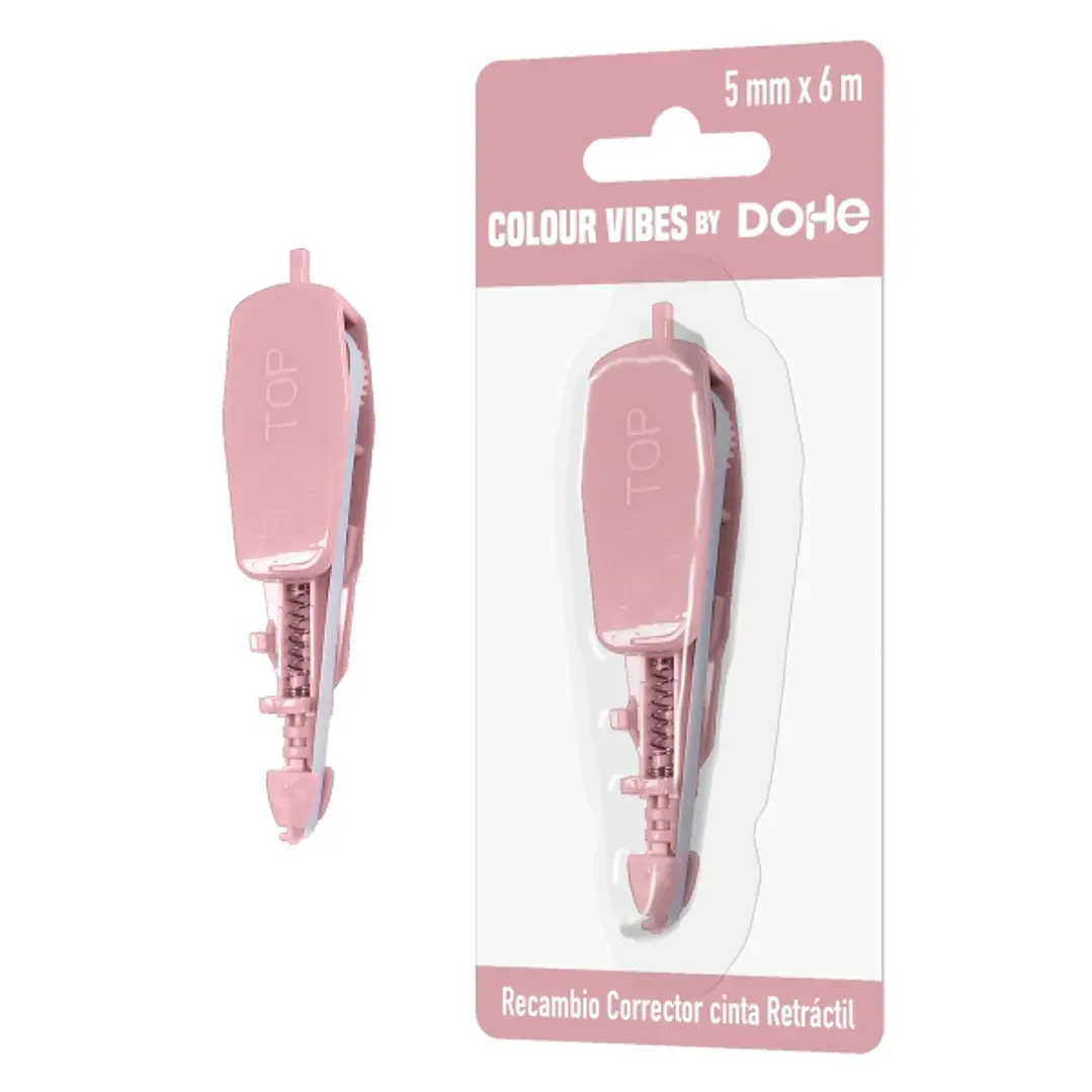Dohe Colour Vibes Recambio de Cinta Correctora - 5mm x 6m - Retractil - Color Rosa 1
