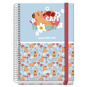 Dohe Prime Capi Flower Agenda Escolar 26/27 - Formato A5 - Dia Pagina - Papel Offset Ahuesado 70g - Cubierta de Carton Plastificado - Espiral - Goma -