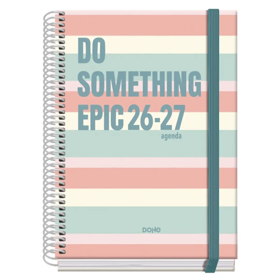 Dohe Prime Epic Agenda Escolar 26/27 - Formato A5 - Dia Pagina - Papel Offset Ahuesado 70g - Cubierta de Carton Plastificado - Espiral - Goma - 15x21x 1