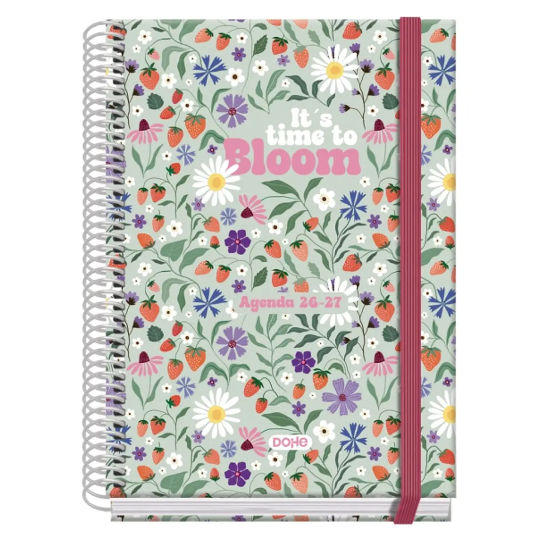 Dohe Prime Bloom Agenda Escolar 26/27 - Formato A5 - Semana Vista - Papel Offset Ahuesado 70g - Cubierta de Carton Plastificado - Espiral - Goma - 15x 1