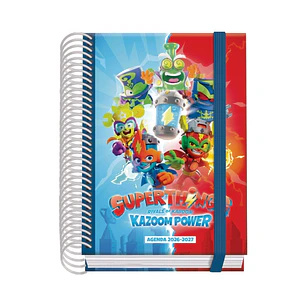 Dohe Prime Superthings Agenda Escolar 26/27 - Formato A6 - Dia Pagina - Papel Offset Ahuesado 70g - Cubierta de Carton Plastificado - Espiral - Goma -
