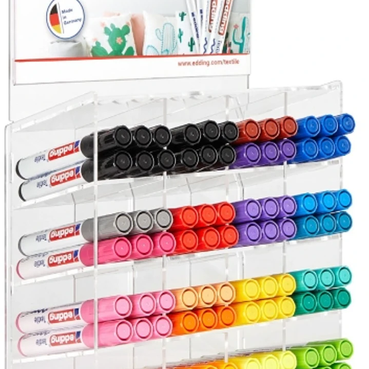 Edding 4500 Expositor con 96 Rotuladores Permanentes para Textil - Punta Redonda - Trazo entre 2 y 3mm - Olor Neutro - Secado Rapido - Colores Surtido 1