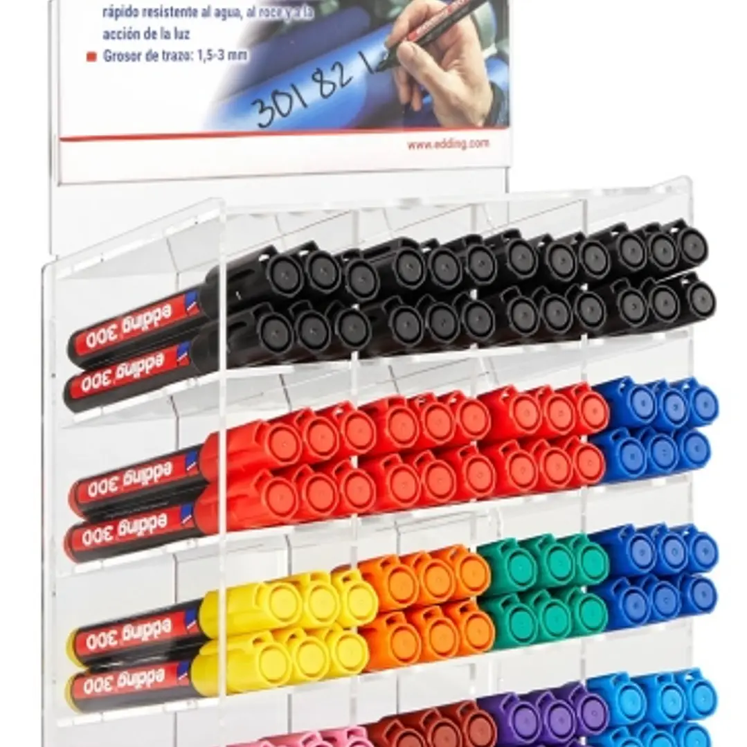 Edding 330 Expositor con 96 Rotuladores Permanentes - Punta Biselada - Trazo entre 1 y 5 mm. - Tinta casi Inodora - Capuchon con Clip - Secado Rapido  1