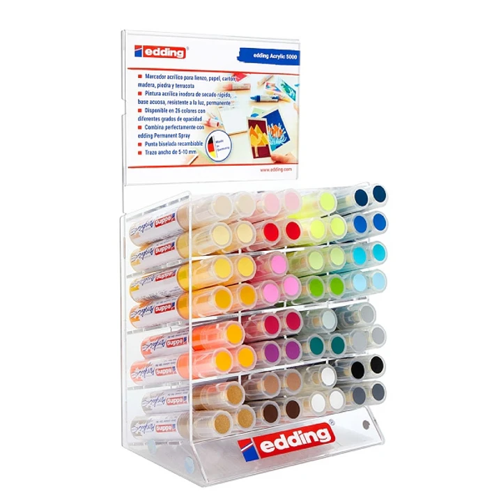 Edding 5000 Acrylic Expositor con 57 Rotuladores Permanentes Acrilicos - Punta Biselada 4-15mm - Trazo 5-10mm - Resistente a la Luz - Secado Rapido -  1
