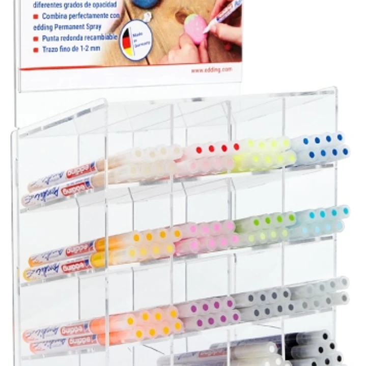 Edding 5300 Acrylic Expositor con 137 Rotuladores Permanentes Acrilicos - Punta Biselada 1-2mm - Trazo Fino - Resistente a la Luz - Secado Rapido - Co 1