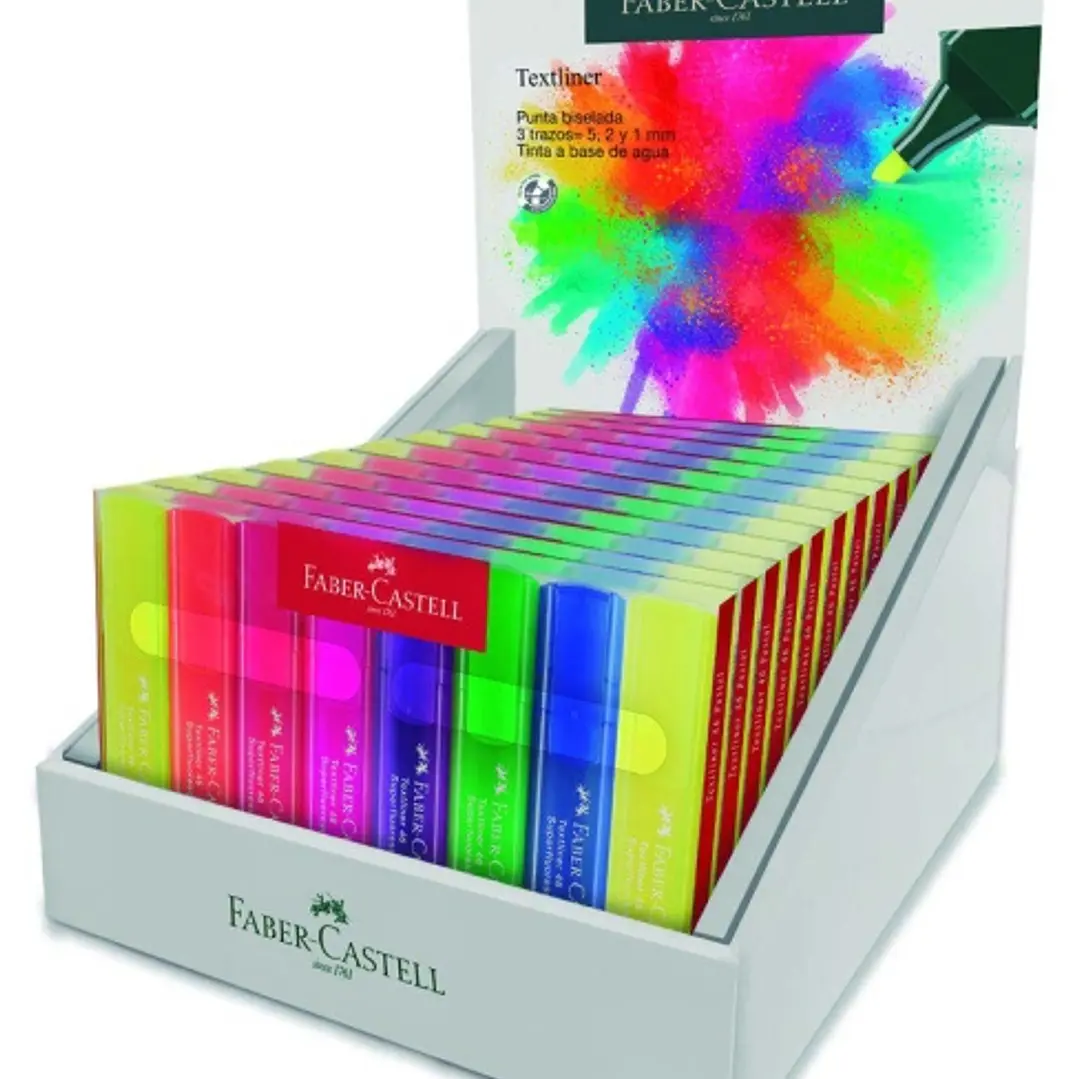 Faber-Castell Textliner 46 Superfluorescente Expositor con 11 Packs de 8 Marcadores Fluorescentes - Punta Biselada - Trazo entre 1mm y 5mm - Tinta con 1