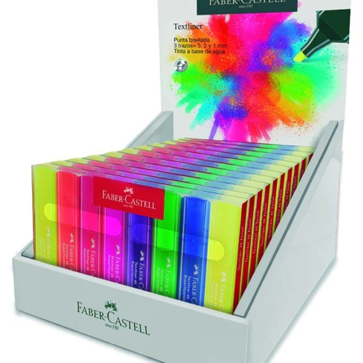 Faber-Castell Textliner 46 Superfluorescente Expositor con 11 Packs de 8 Marcadores Fluorescentes - Punta Biselada - Trazo entre 1mm y 5mm - Tinta con 1