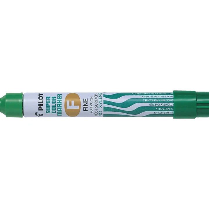Pilot Super Color Rotulador Permanente Multisuperficie - Punta Fina de Fibra Conica - Tinta Base Alcohol Libre de Xileno - Cuerpo Metalico - Color Ver 1