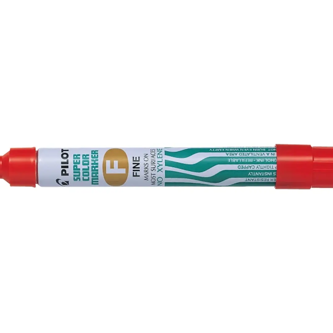 Pilot Super Color Rotulador Permanente Multisuperficie - Punta Fina de Fibra Conica - Tinta Base Alcohol Libre de Xileno - Cuerpo Metalico - Color Roj 1
