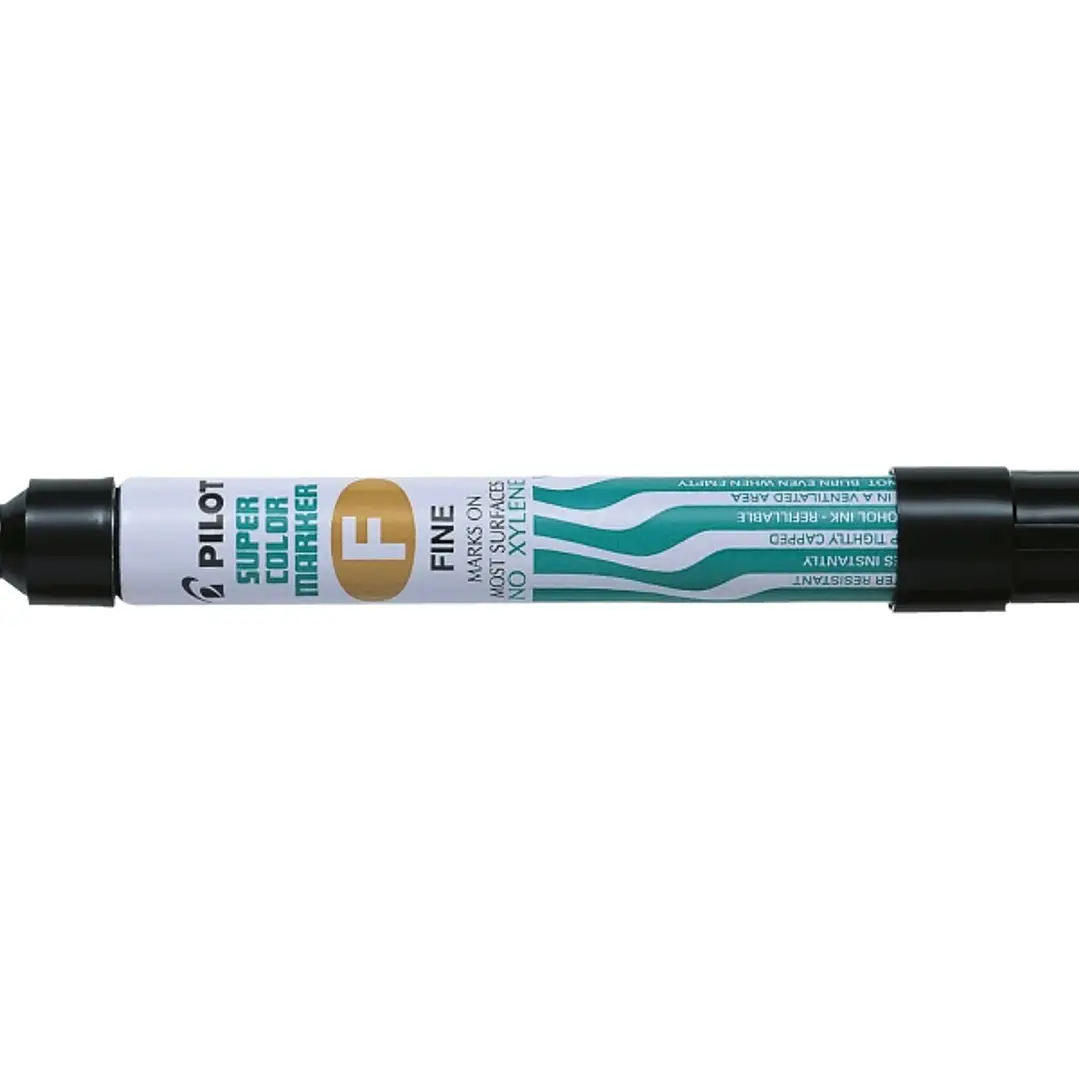 Pilot Super Color Rotulador Permanente Multisuperficie - Punta Fina de Fibra Conica - Tinta Base Alcohol Libre de Xileno - Cuerpo Metalico - Color Neg 1