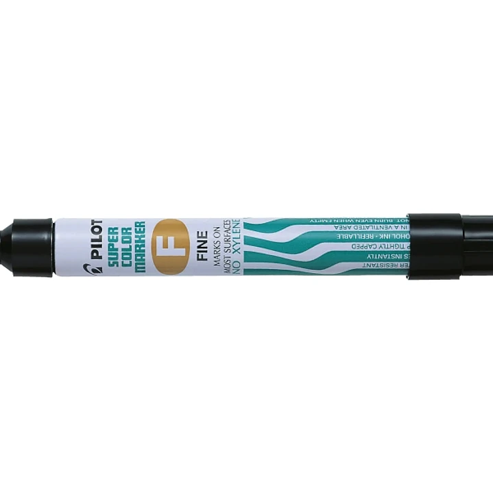 Pilot Super Color Rotulador Permanente Multisuperficie - Punta Fina de Fibra Conica - Tinta Base Alcohol Libre de Xileno - Cuerpo Metalico - Color Neg 1