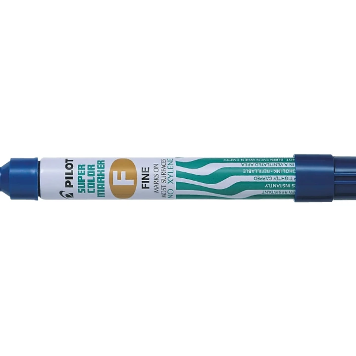 Pilot Super Color Rotulador Permanente Multisuperficie - Punta Fina de Fibra Conica - Tinta Base Alcohol Libre de Xileno - Cuerpo Metalico - Color Azu 1