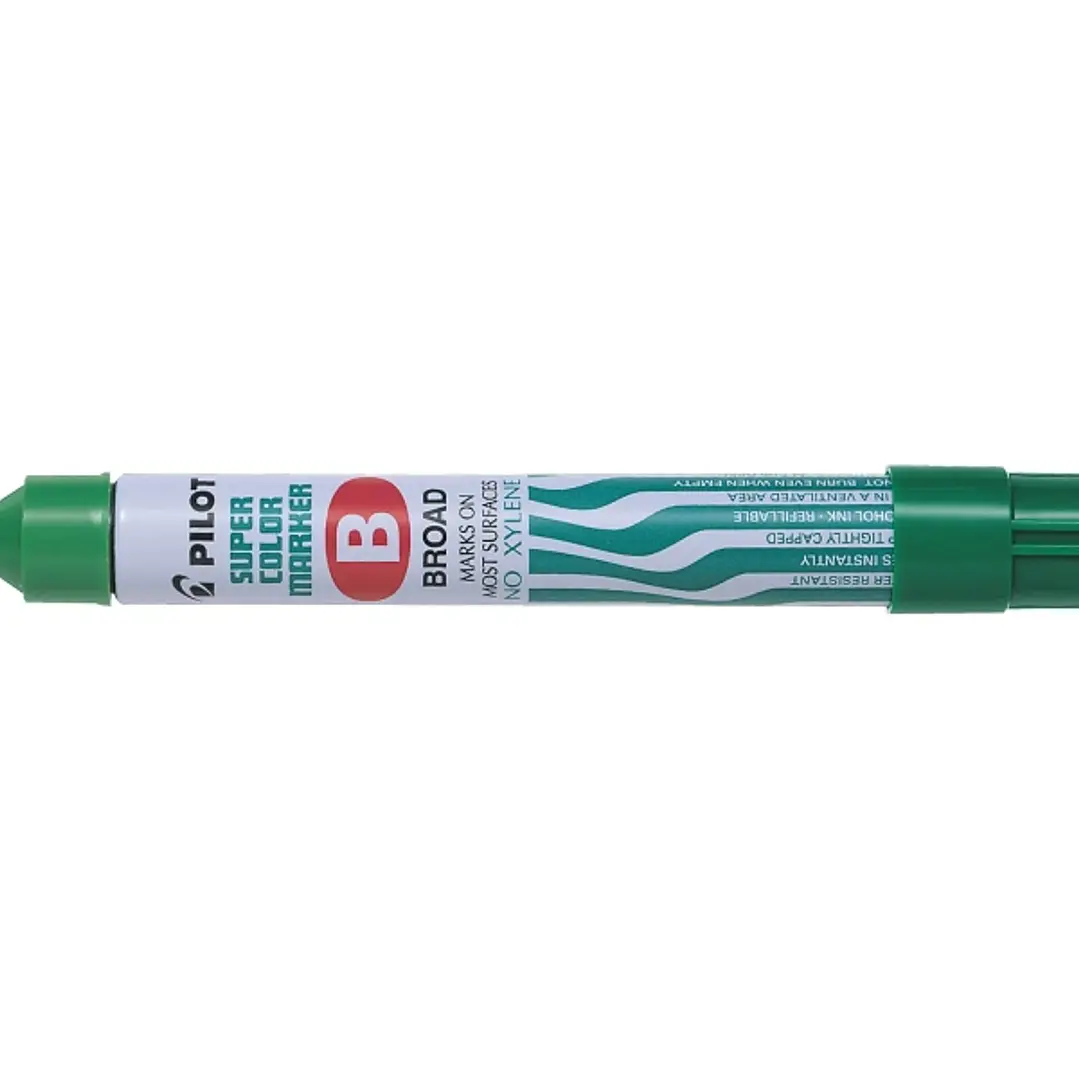 Pilot Super Color Rotulador Permanente Multisuperficie - Punta Biselada de Fibra - Tinta Base Alcohol Libre de Xileno - Cuerpo Metalico - Color Verde 1